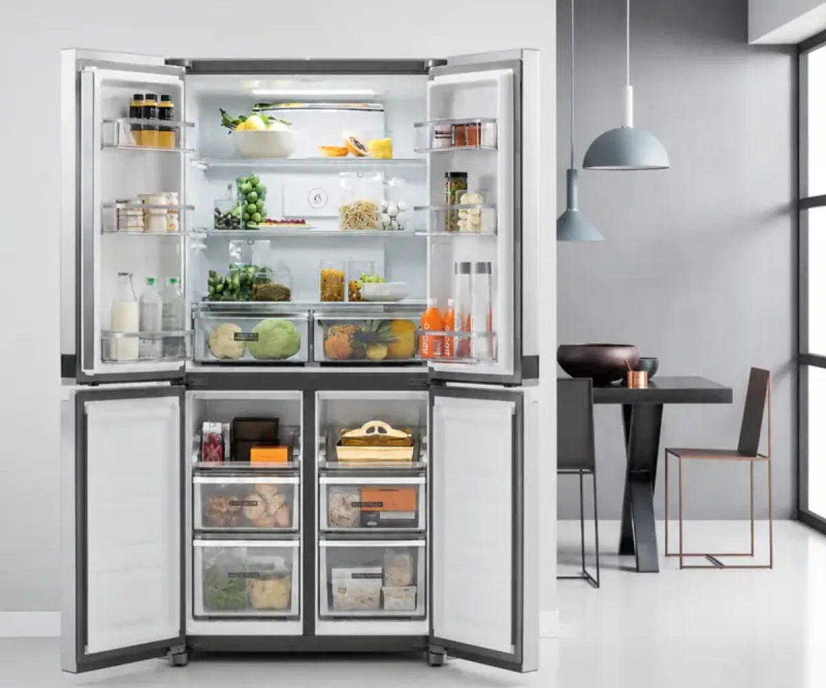 Open Whirlpool multi-door fridge in a modern Cape Town kitchen